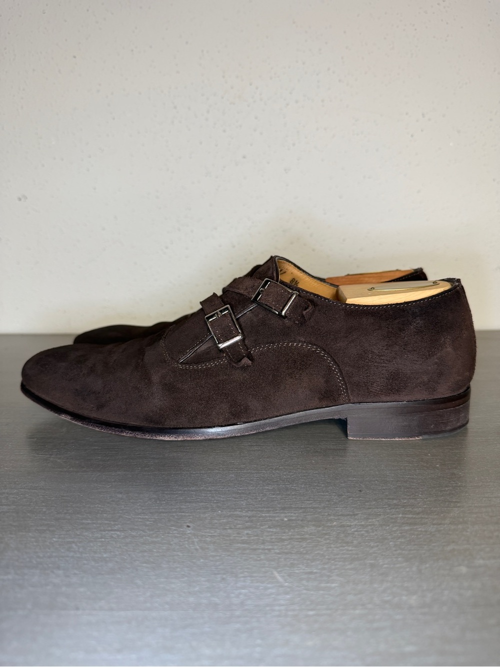 Paul Fredrick Brown Suede Double Monk Strap Shoes Men’s Size 8.5 Made In Italy - Picture 3 of 13